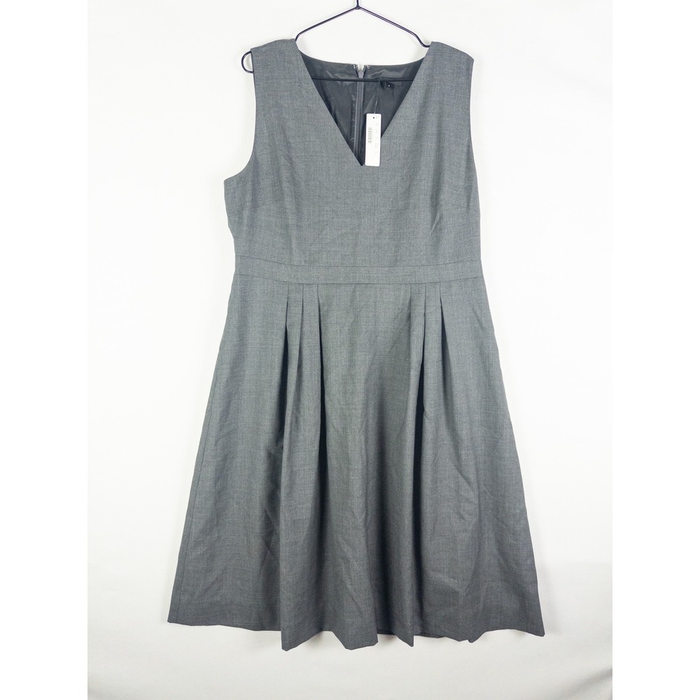 J.Crew Wool Pleated V-Neck Fit & Flare Dress Womens 16 Gray Lined Workwear Class